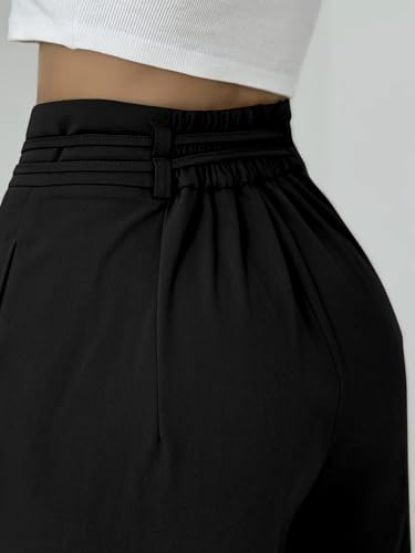 Image of Aahwan OffWhite Solid High Fabric Belt Waist Straight Korean Loose Pleated Wide Leg Trouser for Women's & Girl's