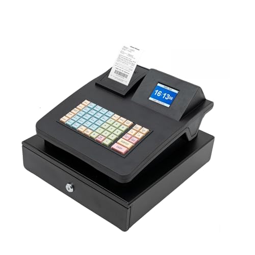 Cash Register for Small Businesses & Restaurant, Electonric caja registradora w/Cash Drawer, 200Dept/1000Items/200Tables/30Tastes/50Clerks/15Reports,Supports Scanner Scale Printer(Black)