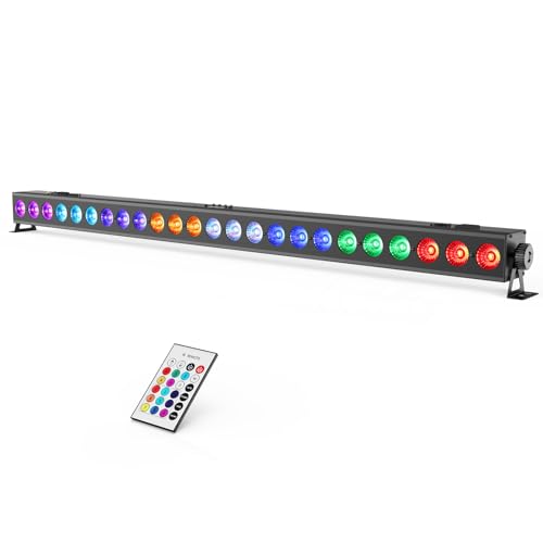 24LEDs Stage Wash Light Bar: RGB+Amber 4IN1 Color Chasing DMX Light Bar - Sound Activated Remote Control for DJ Planner - Wall Wash Uplights for Events Music Gig Church Wedding Party Band Performance