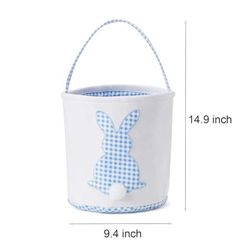 Image of CHOIEO Easter Basket with Handle - Blue Plaid+Green Plaid Canvas and Polyester Easter Bucket for Egg Hunt, Beach Tote, Gift Bag