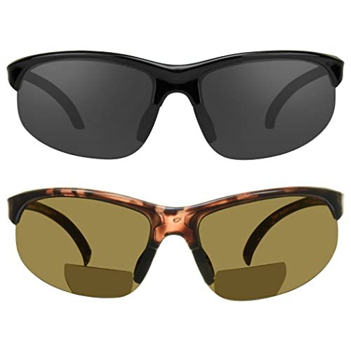 proSPORT BIFOCAL Sunglasses 2 Pair Combo +2.50 Smoke and Amber Lens for Men and Women