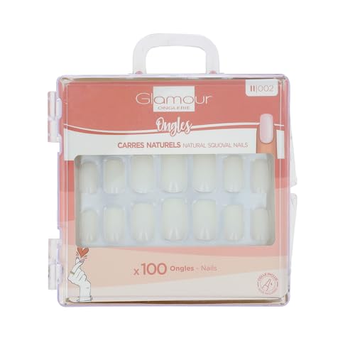 Faux ongles carrés naturels pour manucure express au bureau ou en soirée de style squoval