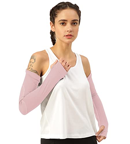 Image of Freecultr Women Breathable Bamboo Cotton Antibacterial Arm Sleeves with Built-in Gloves | Soft, Sweat-Wicking & Skin-Friendly