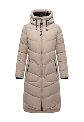 MARIKOO Damen Winterjacke Stepp Winter Jacke gesteppter Wintermantel warm lang Mantel [B949-Benik-Light-Taupe-Gr.S]