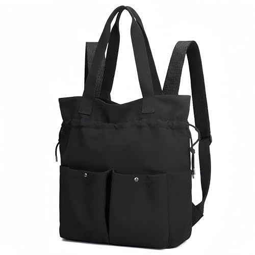 CALLPIONEER Drawstring Gym Backpack, Convertible Tote Backpack, Sports Gym Bag for Women Men Travel Tote Bags for Beach, Swim and Travel Workout -Black