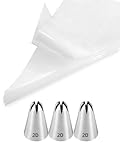 2D Piping Tip and Bags Set,2D Closed Star Tip 3 pcs with 20 Disposable Pastry Bags for Cake Decorating,23 Pcs