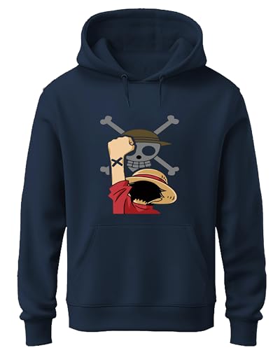 Image of Khakey Black Colour Mens Hoodie | Cotton Solid Sweatshirt with Hood | Onepiece Monkey D Luffy | Anime Hoodies for Men