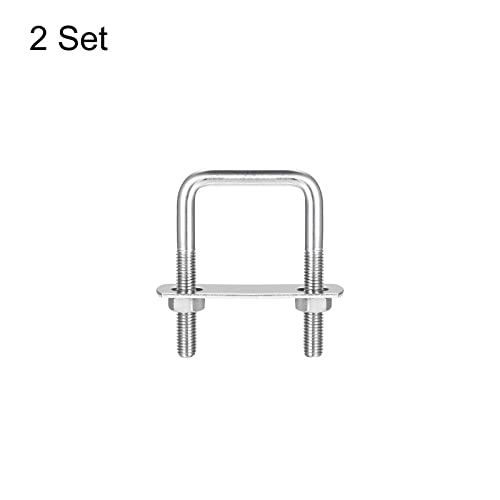 Image of uxcell Square U-Bolts, 2 Sets 42mm(1.65 inch) Inner Width 65mm Length M8 304 Stainless Steel U Clamp Bolt with Nuts and Plates, for Boat Trailer