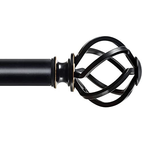 KAMANINA Black Curtain Rods for Windows 72 to 144 Inches (6-12ft), 1 Inch Heavy Duty Curtain Rod 32 to 144, Long Decorative Single Drapery Rods, Twisted Cage End Black 32-144"