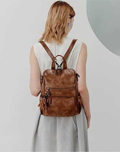 Image of UTO Women Backpack Purse Leather Vegan Ladies Fashion Designer Rucksack Convertible Travel Shoulder Bag with Tassel