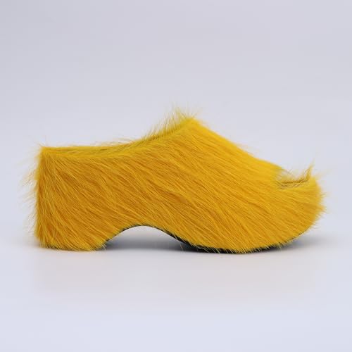 Image of XOBZJH Long-Hair Calfskin Chunky Clog Slide for Women - Memory Foam Luxury Slip on Shoes Women's Mules & Platform Clogs,Designer Mules for Women 2025