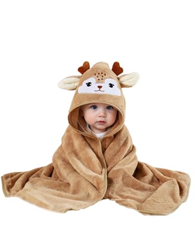Image of GUDGUDEE Sika Deer Children's Infant Hooded Bath Towel Soft and Absorbent Newborn Washcloth Shower Gift for Boys and Girls 32 X 32 Inch