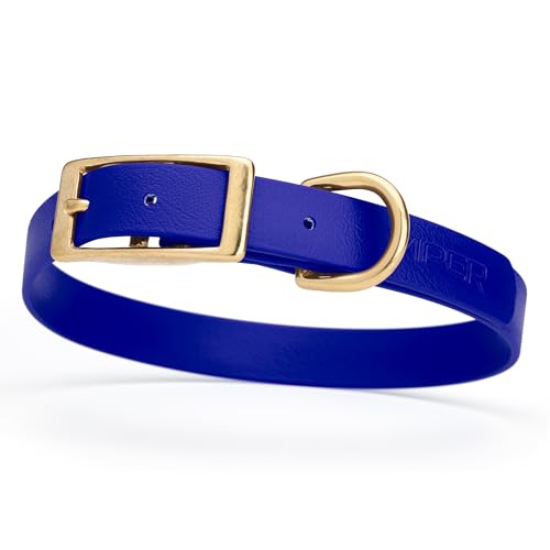 Image of Viper Biothane Heavy Duty Waterproof Dog Collar Strong Coated Nylon Webbing w /Solid Brass Hardware Odor-Proof Easy to Clean High Performance Fits Small Medium or Large Dogs, Blueberry Royal