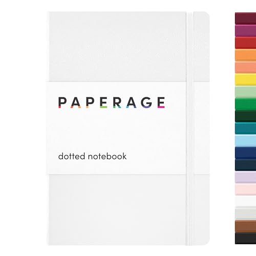 Image of PAPERAGE Dotted Journal Notebook, (White), 160 Pages, Medium 5.6 in x 8 in - 100 GSM Thick Paper - Hardcover Journaling Notebook for Work, School & Bullet Journaling