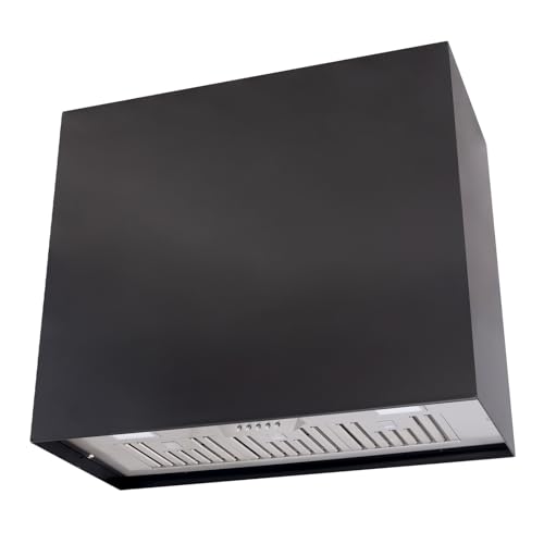Akicon Stainless Steel Range Hood, Modern Box Kitchen Hood with Powerful Vent Motor, Wall Mount, 30”W*30”H*14D, Jet Black (AK-HS30H-JB)