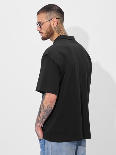 Image of The Souled Store Korean Polo: Men and Boys Short Sleeves Collared Neck Solid Cotton Oversized Polos