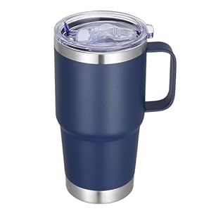 20 oz Stainless Steel Tumbler with Handle Metal Insulated Coffee Travel Mug with Handle Double Wall Tumbler Cup with Lid and Straw, Navy 1 Pack