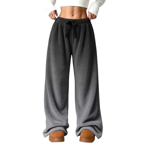 Women Wide Leg Pants Baggy Plush Gradient Color Flannel Thermal Trousers - image 2