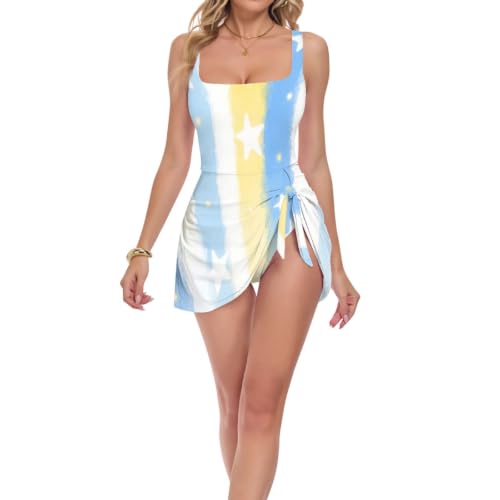 Maillot de bain rembourré une pièce dégradé bleu et jaune avec bretelles réglables