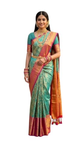 Image of VFCollections Women's Kanchipuram Silk Pure Pattu Sarees With Blouse