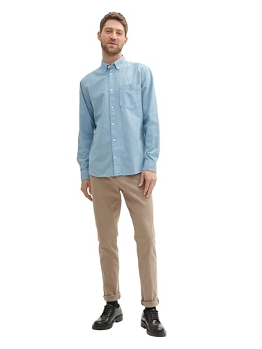 TOM TAILOR Herren Regular Fit Hemd mit Logo-Stickerei an der Brusttasche, 36442 - Tropical Teal Chambray, XXXL – Ansicht 5
