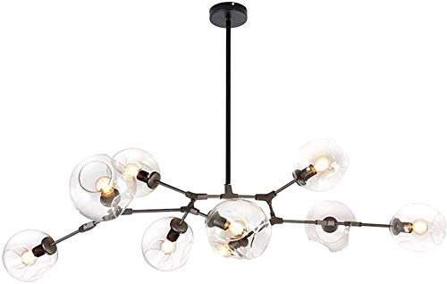 AMNOUR Chandelier E27 Nordic Glass Ball Chandelier Adjustable Height,Matte Black Sputnik Chandelier,E26 Metal Hand Blow Branches Pendant Light,79" Mid Century Globe Light Fixtures