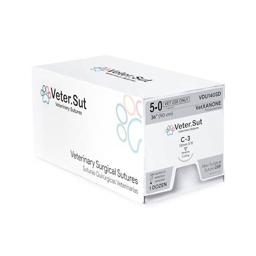 Image of VeterSut VetXANONE Absorbable Polydioxanone Surgical Suture USP Size 5-0, (C-3) 3 /8 13mm Reverse Cutting Needle, 36 Inches (90 cm), 12 Count, Veterinary Use