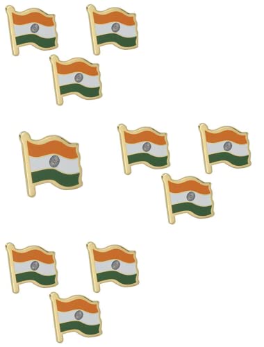 Indian Flag Tiranga Tricolor Brass Laminated Lapel Pin/Brooch/Badge for Clothing Accessories – Medium Size, Combo of 10