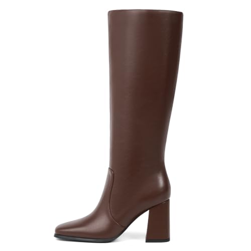 Image of Modatope Knee High Boots Women Square Toe Chunky Heel Fashion Tall Boots | Block Heel Gogo Boots with Side Zipper,Fashion Heeled Fall Winter Boots,Long Dressy Boots for Women