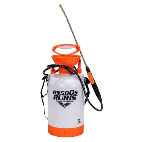 RURIS Pulvérisateur Manuel RS500S – Réservoir 5L, Lance Métallique, Pression 2-3 Bar, Poignée Ergonomique, Soupape de Sécurité, Idéal Jardin et Serre, Orange