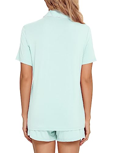 Image of Pjmlifecoco Women's Modal Pajama Set Short Sleeve Button Down Two Piece Soft Sleepwear with Shorts Loungewear S-XXL