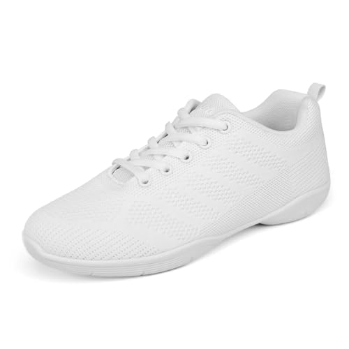 Asyusyu Cheer Shoes White Cheerleading Shoes Meshed Full Sole Dance Sneakers Jazz Trainers for Women Girls-6 UK