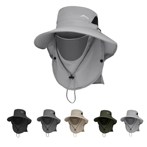 Image of Men's Quick Dry Packable Bucket Hat with Neck Flap Uv Protection UPF 50+ Sun Hat Wide Brim Boonie Hat with Chin Strap