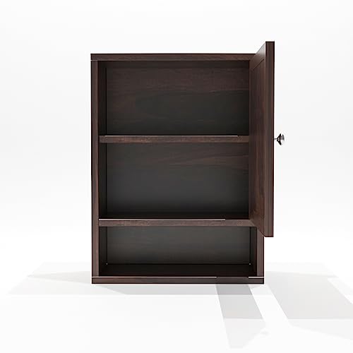 Image of Sheesham Wood Kitchen Cabinet for Home | Wall Mounted Kitchen Rack with Storage | Wooden Kitchen Unit /Organizer with 1 Door & 1 Shelf Storage | Walnut Finish