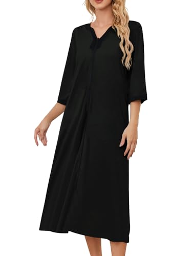 Image of PITINAN Moo Moo Nightgown House Dress Zip up Robes for Women Long Lounge Dress House Coat Women S-3XL