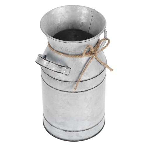BEBEMOKO Bidon à Lait en Métal Galvanisé Vintage 1 Pièce Vase Décoratif Rustique pour Fleurs Fraîches ou Séchées Vase à Fleurs en Fer Finition Vieillie Pichet de Jardin Style Campagnard