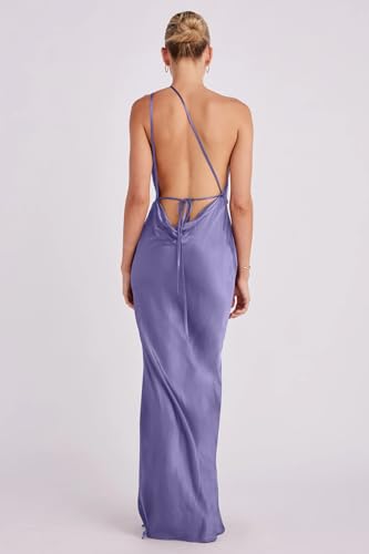 Image of Memoriesea Women's Low Cut Cowl Neck Open Back Tie Up Cocktail Party Maxi Dress Purple