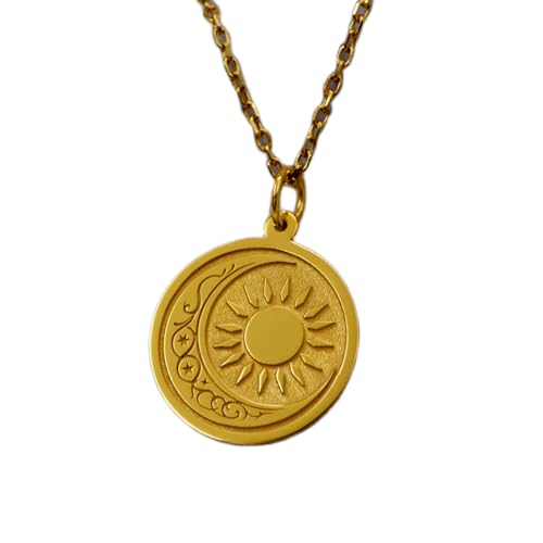Collier pendentif pièce gravée soleil et lune en argent avec chaîne câble 45,7 cm pour homme femme