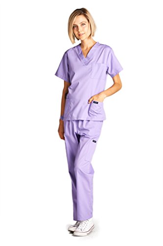 Dagacci Medical Uniform Woman And Man Scrub Set Unisex Medical Scrub Top And Pant, Lavender, Xxl #TOP1