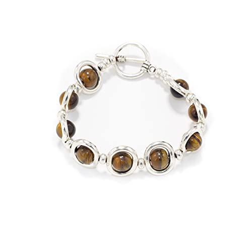 Pulsera mujer piedras naturales engarzadas zamak bañado en plata - Pulsera...