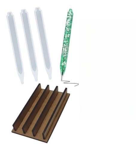 Kit 3 Moldes De Silicone Para Caneta De Resina Com Suporte