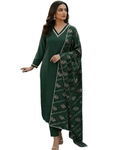Image of Women's Blue Color Polyester Kurta Set with Pant & Dupatta | 3-Piece Suit