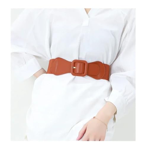 Decorative Belt Women's Wide Belt Square Pin Buckle Leather Elastic Waist Strap Costume Matching Decoration Dress Waistband for Country Concert Outfit(Khaki)4