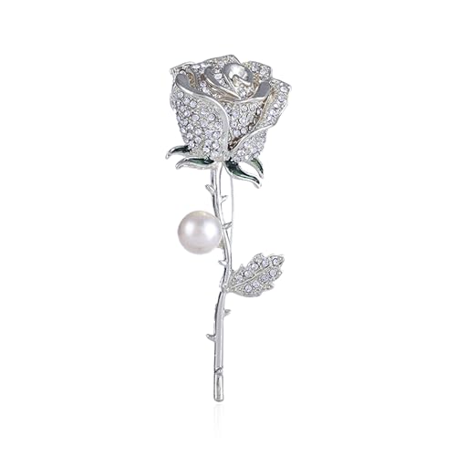 Image of Luxury Shiny Rhinestone Rose Flower Brooch Pins for Women Crystal Pearl Rose Floral Brooch Wedding Bridal Jewelry