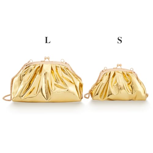 Image of BRYCTSISEN Pleated Evening Vegan Leather Clutch Handbag Purse Metallic PU Cloud Shoulder Bag for Women Evening Purse Handbag