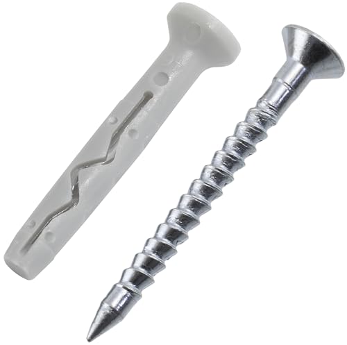 AERZETIX - C73945 - Lot de 25 Chevilles à Clou/Frapper Ø6x40 mm + vis а tête fraisée Ø4×45 mm avec collerette - en Nylon et métal - Fixation en béton Brique Outil matériaux Plein travaux perçage