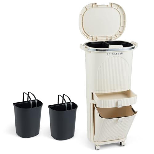 Caneca de basura Goplus beige 10 galones rectangular con tapa