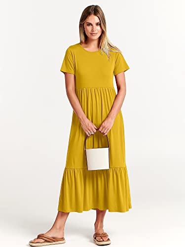 Image of ANRABESS Womens 2026 Summer Casual Maxi Dress A line Tiered Flowy Short Sleeve Crewneck T Shirt Beach Travel Long Dresses