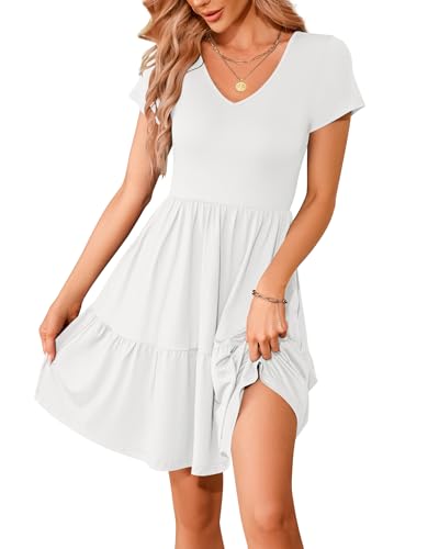 AUSELILY Women Summer Dress Casual Short Sleeve Sundress V Neck Floral Tiered Beach Dresses with Pockets