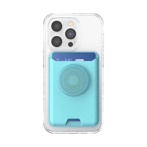 Image of PopSockets Phone Wallet for MagSafe, Phone Card Holder with Grip, Light Blue - Butterfly Pea Blue